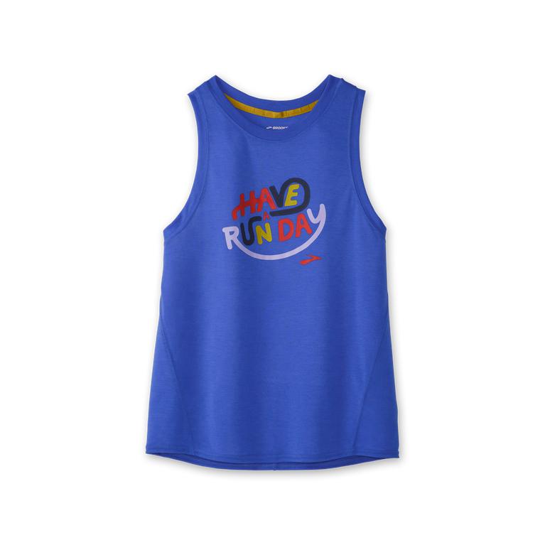 Brooks DISTANCE GRAPHIC Running Tank Top Womens Outlet - Heather Bluetiful/Run Day (UPD912536)